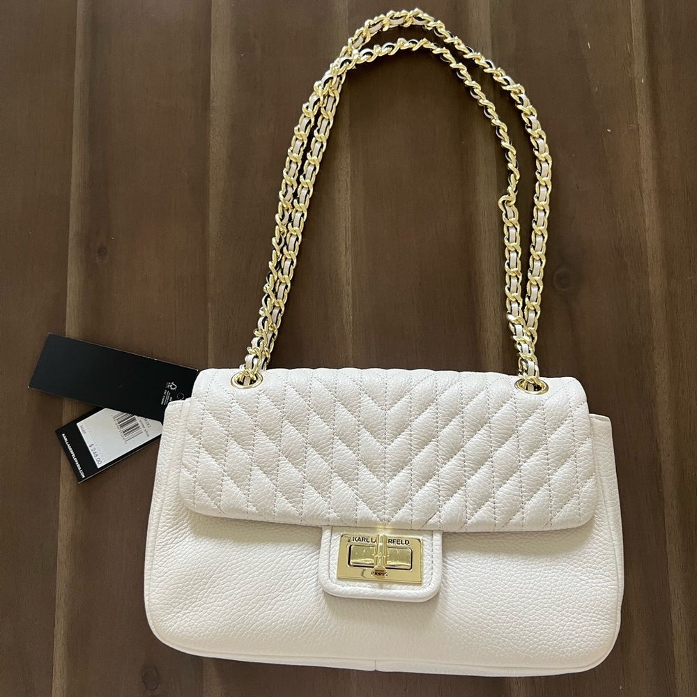 Karl Lagerfeld Agyness Shoulder Crossbody Convertible Bag Winter White Gold